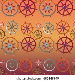 New color seamless pattern with ship's steering wheel.