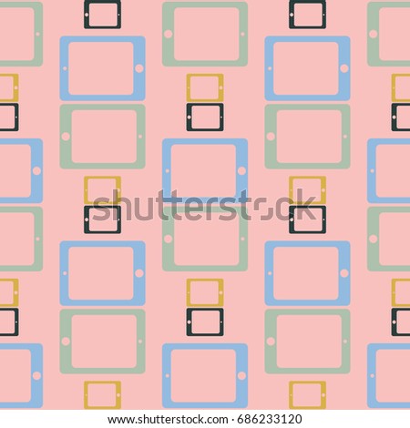 New color seamless pattern with tablet PC.