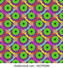 New colorful fractal flower on four leaves seamless pattern for background.