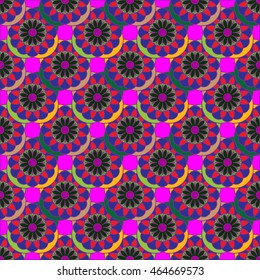 New colorful fractal flower on four leaves seamless pattern for background.