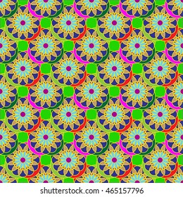 New colorful fractal flower on four leaves seamless pattern for background.