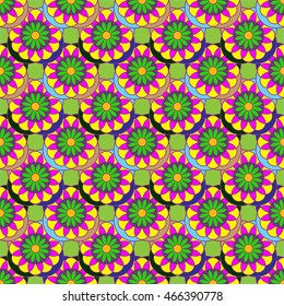 New colorful fractal flower on four leaves seamless pattern for background.