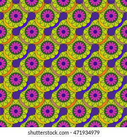 New colorful fractal flower on four leaves seamless pattern for background.
