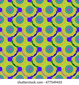 New colorful fractal flower on four leaves seamless pattern for background.