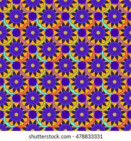 New colorful fractal flower on four leaves seamless pattern for background.
