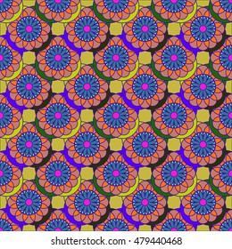 New colorful fractal flower on four leaves seamless pattern for background.