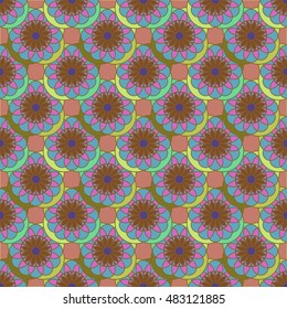 New colorful fractal flower on four leaves seamless pattern for background.