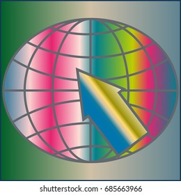 New colorful gradient WWW globe with arrow.