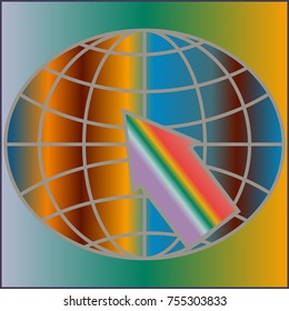 New colorful gradient WWW globe with arrow.