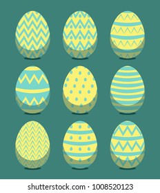 New Colorful Happy Easter eggs vector illustration. Cute holiday card design for kids and adults for the fun spring celebrations. Simple Basic school drawing for class and homework activities. 