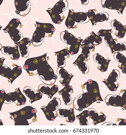 New colorful seamless pattern with doodle heart.