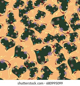 New colorful seamless pattern with doodle heart.