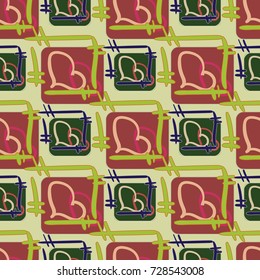 New colorful seamless pattern with doodle heart.