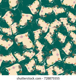 New colorful seamless pattern with doodle heart.