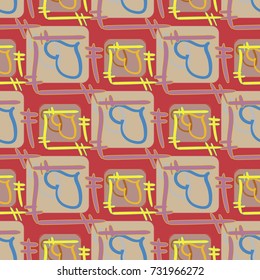New colorful seamless pattern with doodle heart.