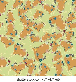 New colorful seamless pattern with doodle heart.