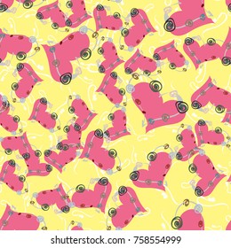 New colorful seamless pattern with doodle heart.