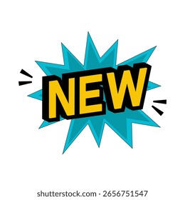 Nueva etiqueta de estilo cómico. Insignia "NUEVA" de la explosión. Icono promocional de Vector