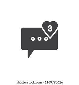 New comment notification vector icon. filled flat sign for mobile concept and web design. Speech bubble and heart simple solid icon. Like Symbol, logo illustration. Pixel perfect vector graphics