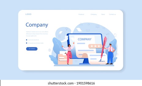 New company registration web banner or landing page. Business start up form. Brand and identity building process. Company formation procedure. Isolated vector illustration in cartoon style