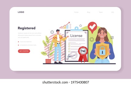 New Company, Trade Mark Registration Web Banner Or Landing Page. Business Start Up, Design And Naming. Brand And Identity Building Process. Company Formation Procedure. Flat Vector Illustration