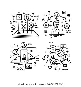 New computer technology, account management and data storage, set of vector line icons