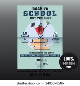 New concept back to school design with colorful funny school characters education items and cute cartoon illustration on a background - Vector
