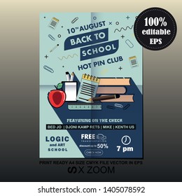 New concept back to school design with colorful funny school characters education items and cute cartoon illustration on a background TEMPLATE - Vector