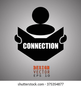 New concept of CONNECTION symbol : Book, Magazine, Ebook reader, student, teacher, tutor with hands symbol. Silhouette of a man holding a book with inscriptions. Vector illustration EPS 10
