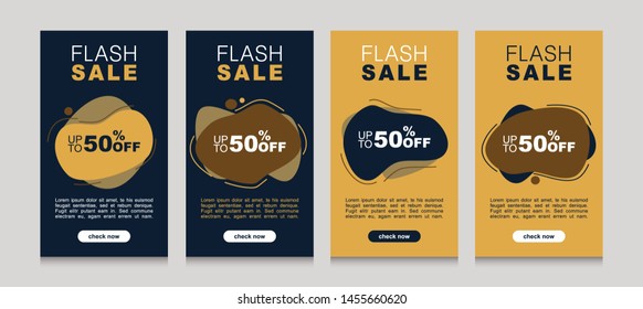 New concept of dynamic fluid mobile banners set with modern soft color and editable texts. Flash sale special offer and discount template design.