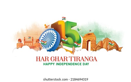 New Concept Har Ghar Tiranga In Hindi Text Which Means Hoist A Flag At Your House.15th August Happy Independence Day Of India, Hand Holding Indian Flag.