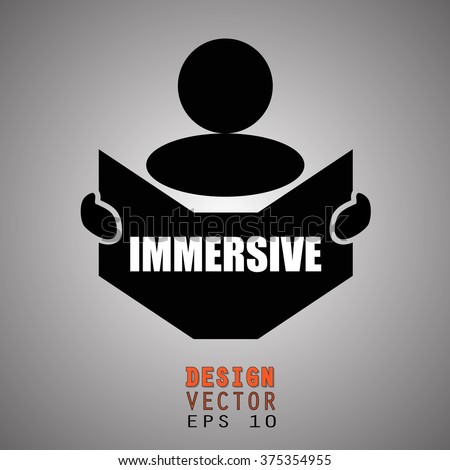New concept of IMMERSIVE symbol : Book, Magazine, Ebook reader, student, teacher, tutor with hands symbol. Silhouette of a man holding a book with inscriptions. Vector illustration EPS 10
