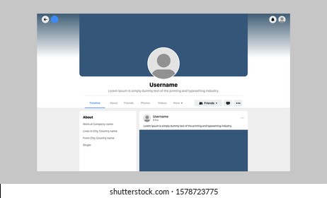 New Concept Social Media User Profile Website Template. Responsive User Interface Vector Mockup.