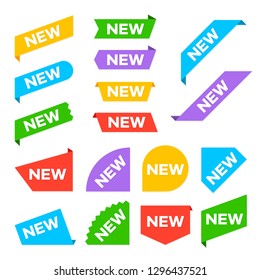 New corner labels. New tag labels and arrival products banners and ribbons vector isolated set