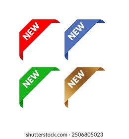 New - corner sticker set, red, blue, green, gold isolated - vector illustration