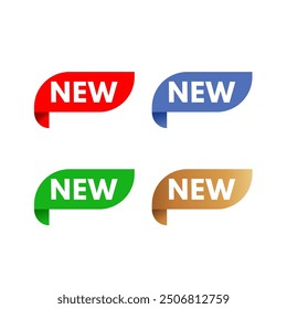 Nuevo - conjunto de pegatinas de esquina, rojo, azul, verde, oro aislado - Ilustración vectorial