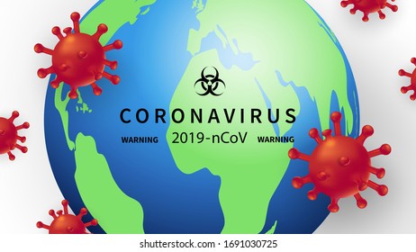 New Coronavirus 2019-nKoV. The Covert Virus 19-NKP. Background With Realistic 3d Red Viral Cells. Symbol Of Danger. Latest News. Vector Illustration