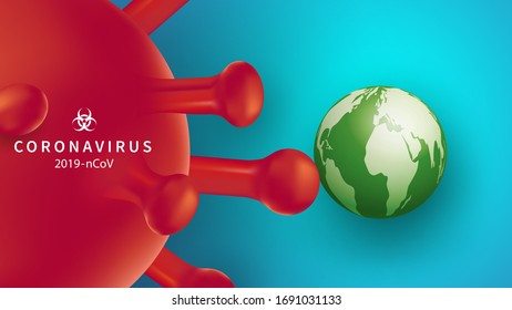 New Coronavirus 2019-nKoV. The Covert Virus 19-NKP. Background With Realistic 3d Red Viral Cells. Symbol Of Danger. Latest News. Vector Illustration