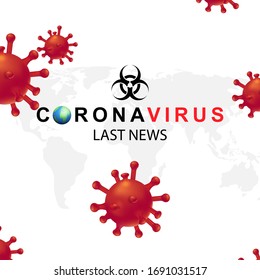 New Coronavirus 2019-nKoV. The Covert Virus 19-NKP. Background With Realistic 3d Red Viral Cells. Symbol Of Danger. Latest News. Vector Illustration