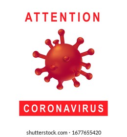 New Coronavirus 2019-nKoV . Covid virus 19-NKP. Background with realistic 3d red viral cells. Symbol of danger. Vector illustration.