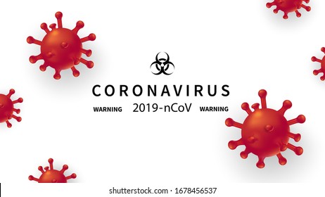 New Coronavirus 2019-nKoV . Covid virus 19-NKP. Background with realistic 3d red viral cells. Symbol of danger. Vector illustration.