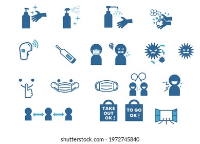 New coronavirus infection countermeasure icon set for stores