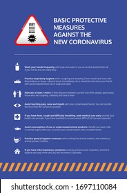 New coronavirus prevention poster design. Basic protective measures against the Covid-19. Information graphic with useful icons. Virus awareness poster design. Covid-19 pandemic.