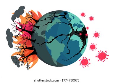 new coronavirus as a reflection of environmental degradation and destruction of wildlife habitats, vector illustration