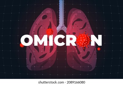 New coronavirus variant of COVID-19 strain omicron and infected lungs. Mutated outbreak deadly infection corona virus that affects respiratory system. Epidemic disease spread vector illustration