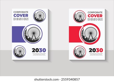 New corporate cover design with images and use red and blue colors , new template