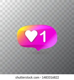 New Counter Notification Icon. Vector social media like icon with heart isolated on transparent background . Share or new follower button