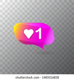 New Counter Notification Icon. Vector social media like icon with heart isolated on transparent background . Share or new follower button