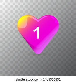 New Counter Notification Icon. Vector social media like icon with heart isolated on transparent background . Share or new follower button