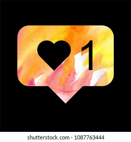 New Counter Notification Watercolor Icon. Follower. New Icon like 1 symbol, button. Social media like ui. Vector illustration.